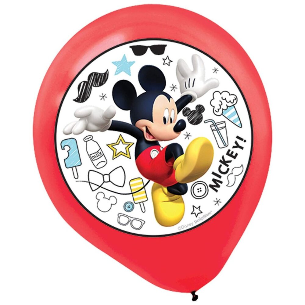 Mickey Mouse Latex Balloons Red White Black 12" Size Pack of 5 with Ribbon NEW